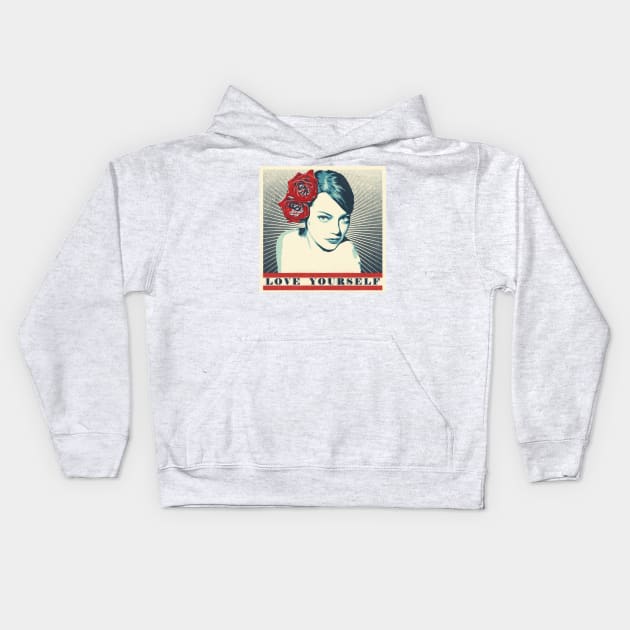 Emma Stone Obey Love Yourself Kids Hoodie by ptc96